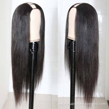 Natural Virgin Brazilian No Lace U Part Wig Human Hair For Black Women,Wholesale Raw Indian Body Wave U Part Guangzhou Wigs